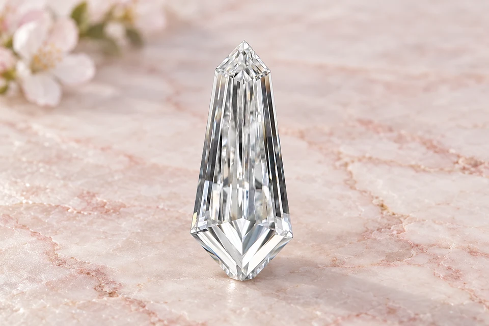 Mise en scène du diamant kite de 0,31 carat sur un fond mineral