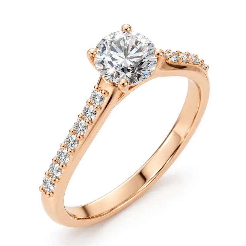 Bague solitaire Clarté rond en or rose 18 carats, vue du bijou