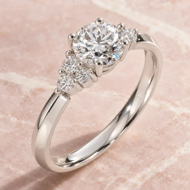 Bague sept pierres Lison rond en or blanc 18 carats, vue d’ambiance