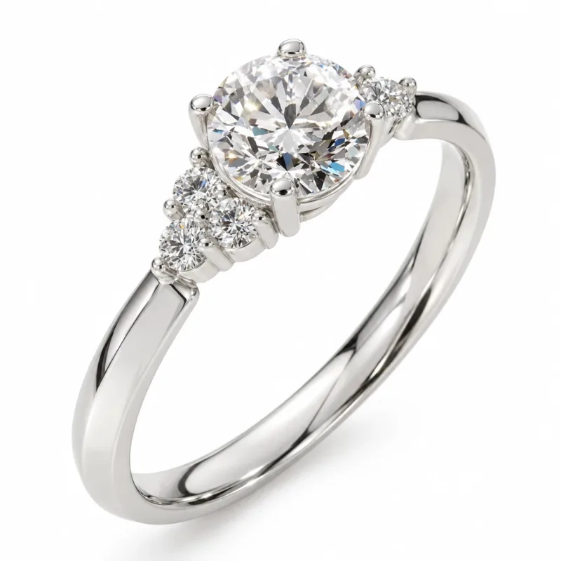 Bague sept pierres Lison rond en or blanc 18 carats, vue du bijou
