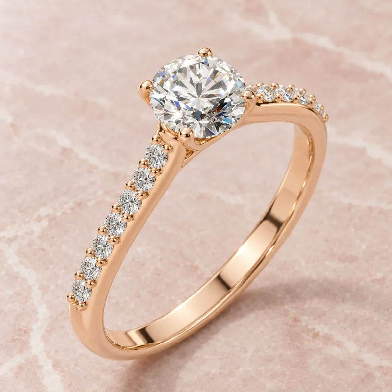 Bague solitaire Clarté rond en or rose 18 carats, vue d’ambiance